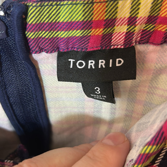 Torrid baby doll, Plaid vibrant Multicolor Women's Top with shoelace detail 3X - Picture 3 of 11